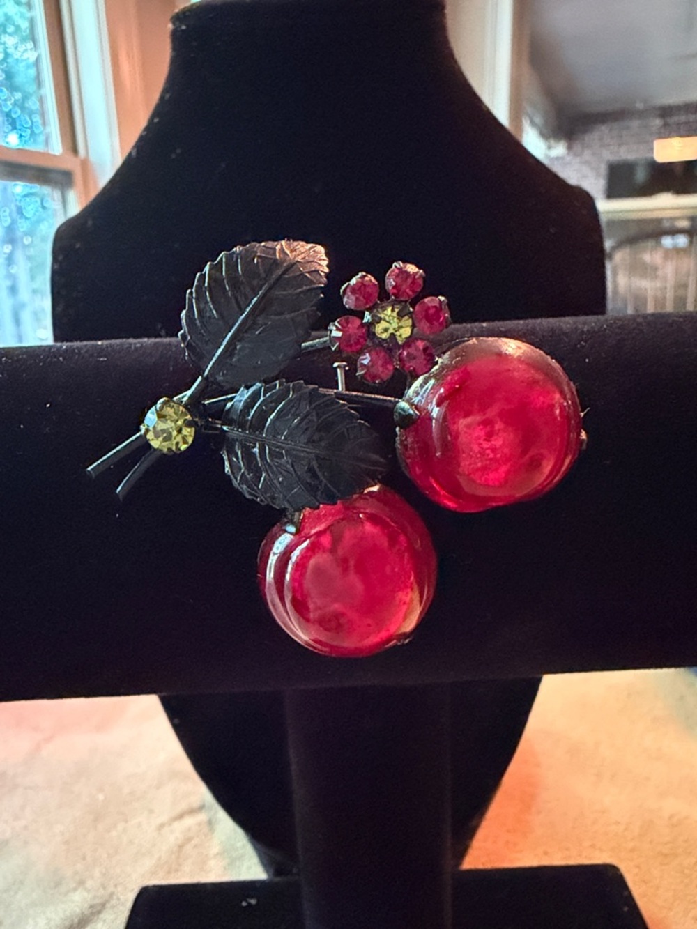 Vintage Austria Glass Cherry Brooch